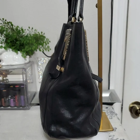 ANYA HINDMARCH "Black Leather Handbag Gold Decoration Unique